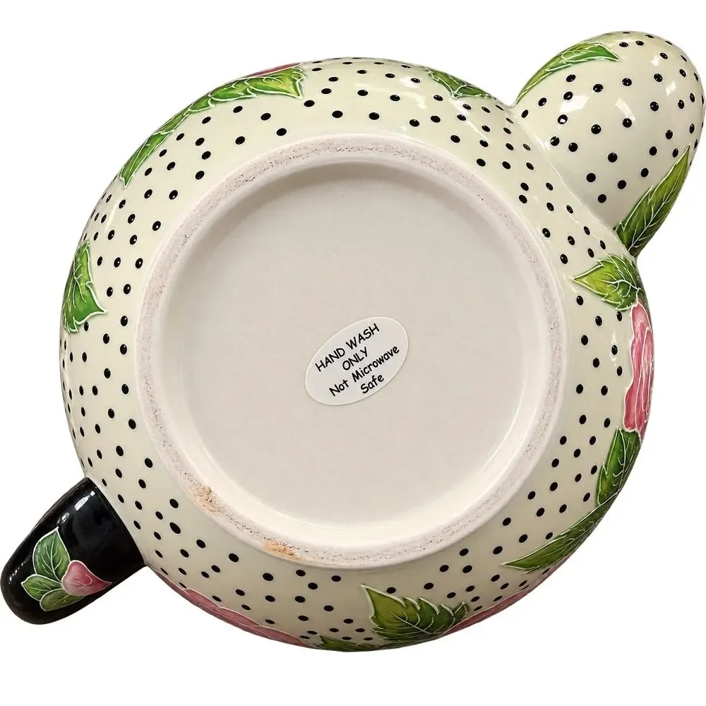 J McCall Blue Sky 2004 Floral Rose Polka Dot Teapot Tea Warmer Set Vintage